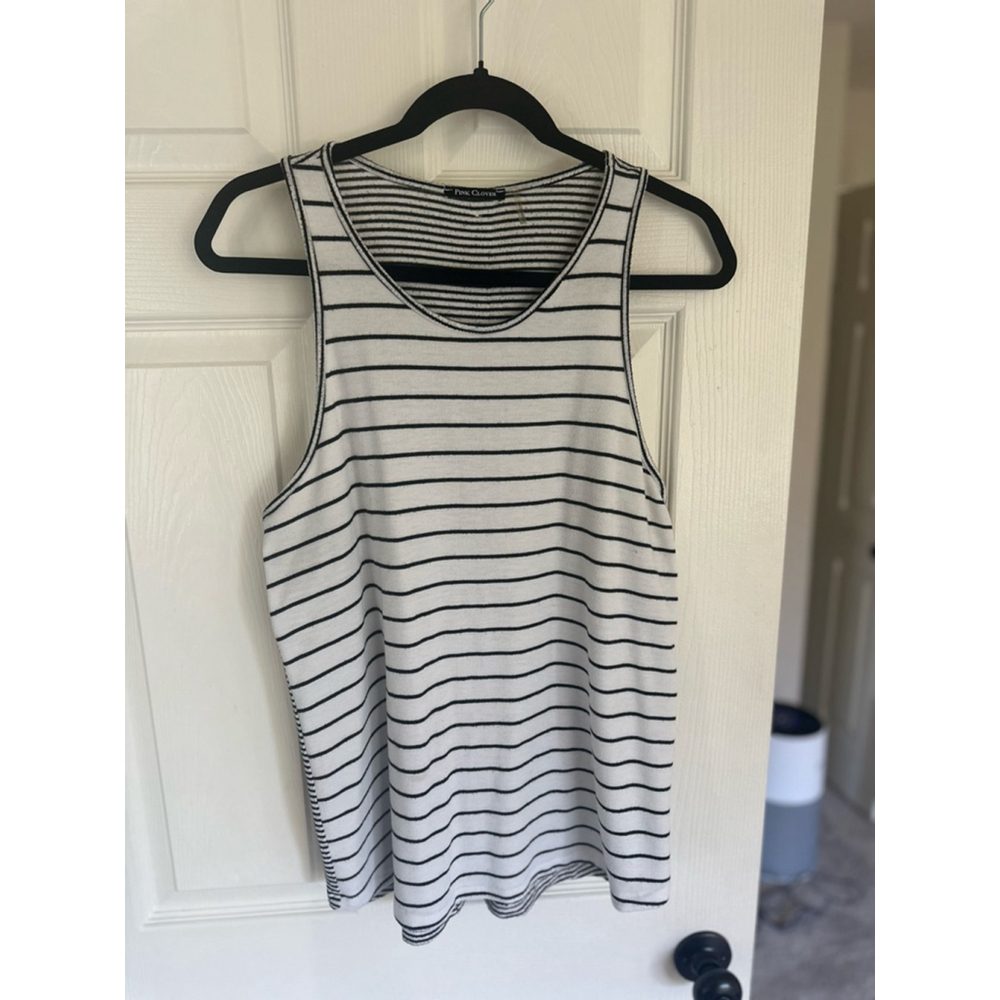 Women's Pink Clover Striped Tank Top White/Black Size M